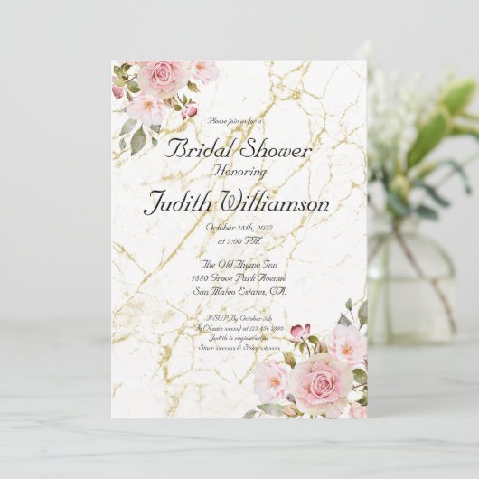 Roos Florals Editable Bridal Shower-uitnodiging Kaart (Staand voorkant)