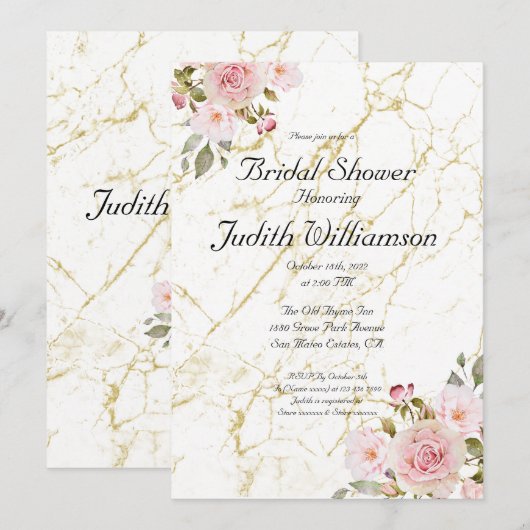 Roos Florals Editable Bridal Shower-uitnodiging Kaart (Voorkant / Achterkant)