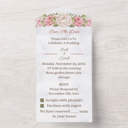 Roos Flower Gepersonaliseerd de datum opslaan All In One Uitnodiging (Binnen)