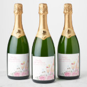 Roos Flower Poppin Champagne Bottles Baby shower Sparkling Wijnetiket (Flessen)