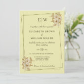 Roos Frame – Monogram Himmelsgeel Bruiloft Kaart (Staand voorkant)