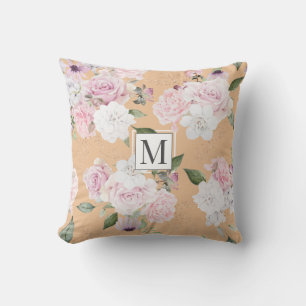 Roos Garden Elegant Floral Monogram Sierkussen