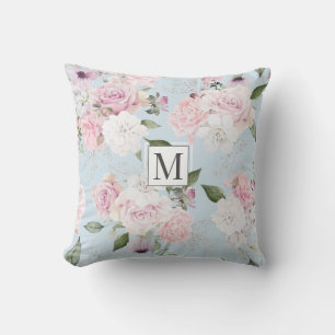 Roos Garden Elegant Floral Monogram Sierkussen