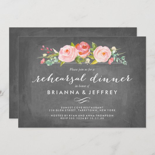 Roos Garden Floral Chalkboard repetitie diner Kaart (Voorkant / Achterkant)