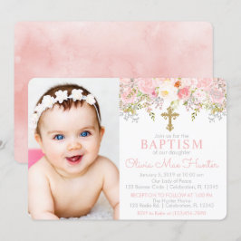 Roos Garden Girl Baptism Fotouitnodiging Kaart