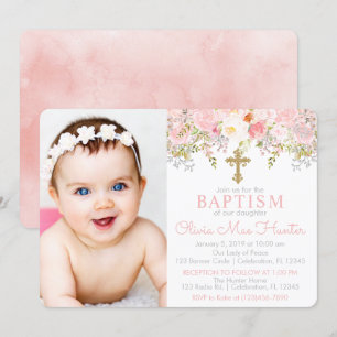Roos Garden Girl Baptism Fotouitnodiging Kaart