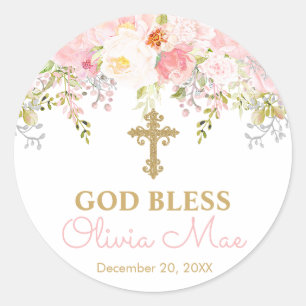 Roos Garden Girl God Bless Baptism Favor Stickers