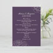 Roos Garden Wedding Menu Card - Paars (Staand voorkant)