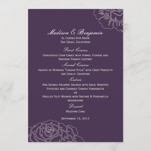Roos Garden Wedding Menu Card - Paars (Voorkant)
