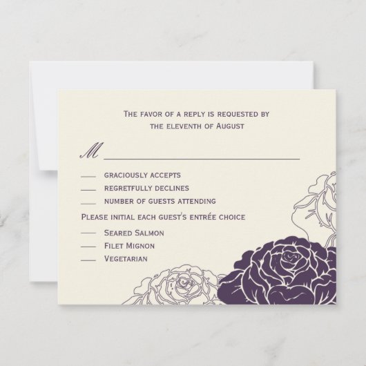 Roos Garden Wedding RSVP-kaart - Paars RSVP Kaartje (Voorkant)