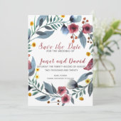 Roos, geel en blauw Floral sparen de Datum Kaart (Staand voorkant)