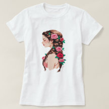 Roos Gevlochten Haar Bloemen T-shirt voor Vrouwen