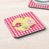 Roos Gingham Floral Cork Onderzetter (Linkerzijde)