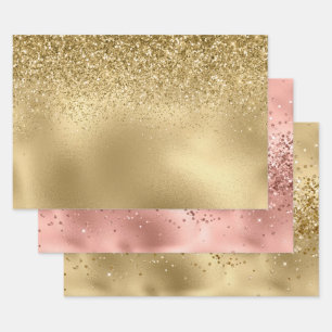 Roos Glam Gold Glitzy Sparkle Glitter  Inpakpapier Vel