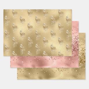 Roos Glam Gold Glitzy Sparkle Glitter Unicorn   Inpakpapier Vel