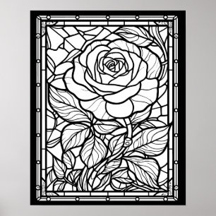 Roos Glas in lood Venster Kleurplaat Poster