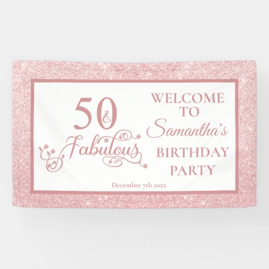 Roos Glitter 50th Birthday Party 50 Fabulous Spandoek (Horizontaal)