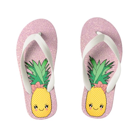 Roos Glitter Beach Kawaii Pineappelfruit Kinder Teenslippers (Voetbed)