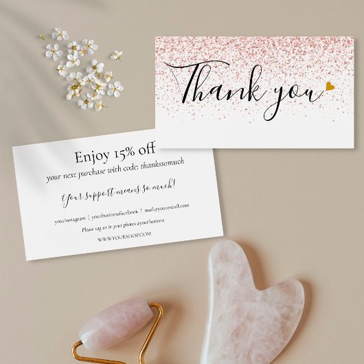 Roos Glitter Bedankt voor de Korting Aankoop Visitekaartje
