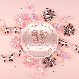 Roos Glitter Feet Baby shower Favor Bedankt Glam Ronde Sticker