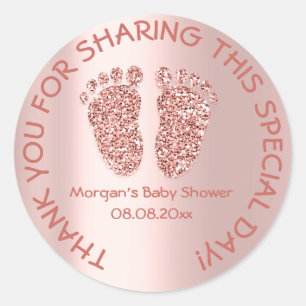 Roos Glitter Feet Baby shower Favor Bedankt Glam Ronde Sticker
