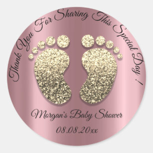 Roos Glitter Feet Baby shower Favor Dank je Ronde Sticker