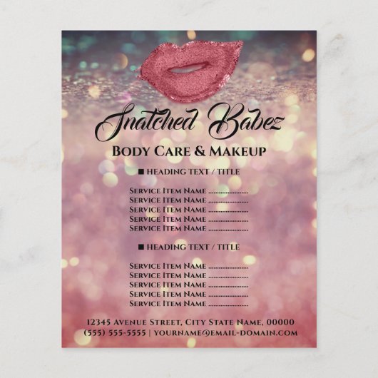 Roos Glitter Kus Lippen Prijslijst Make-up Flyer (Achterkant)