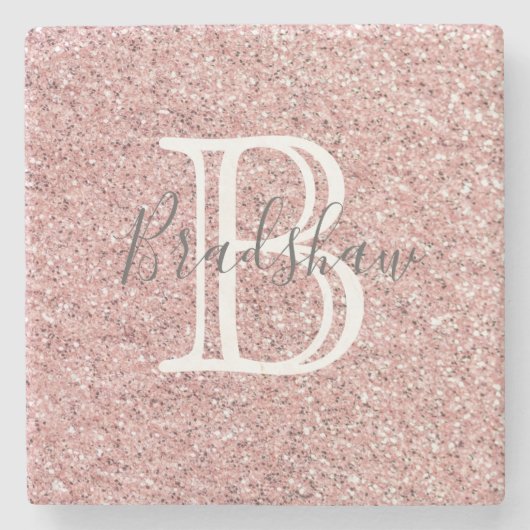 Roos Glitter Monogram Naam Stenen Onderzetter (Voorkant)