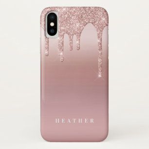 Roos Glitter Ombre Roze Blush Gepersonaliseerd iPhone X Hoesje