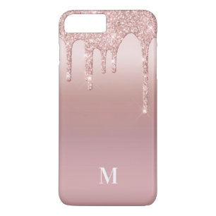 Roos Glitter Ombre Roze Blush Monogram iPhone 8 Plus / 7 Plus Hoesje