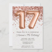 Roos Gold 17e verjaardagsfeestuitnodiging Kaart (Voorkant)