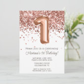 Roos Gold 1e Verjaardagsfeestuitnodiging Kaart (Staand voorkant)