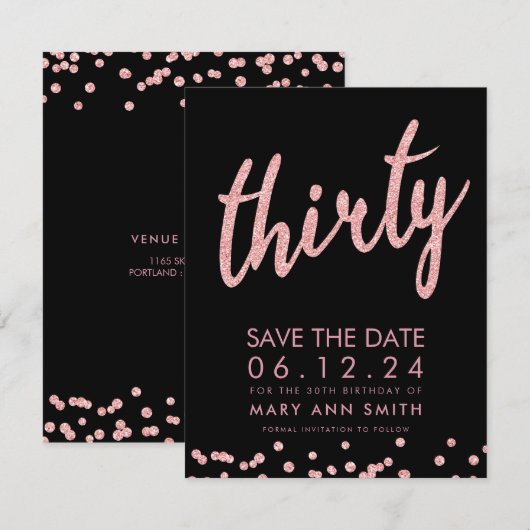 Roos Gold 30e geboortedag Opslagdatum Confetti Kaart (Voorkant / Achterkant)