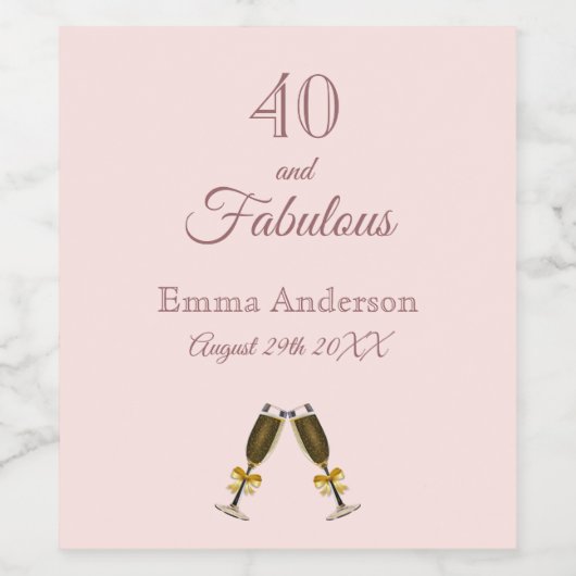 Roos Gold 40 geweldige verjaardagsfeestje roze mon Wijn Etiket (Enkel label)