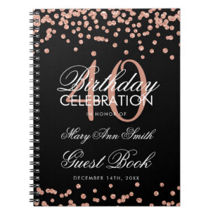 Roos Gold 40e Birthday Guest Book Confetti Black Notitieboek