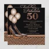 Roos Gold 50ste verjaardag Uitnodiging (Voorkant / Achterkant)