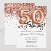 Roos Gold 50ste verjaardagsfeestuitnodiging Kaart (Voorkant / Achterkant)