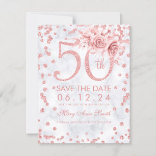 Roos Gold 50th Birthday Glam Marble Save The Date