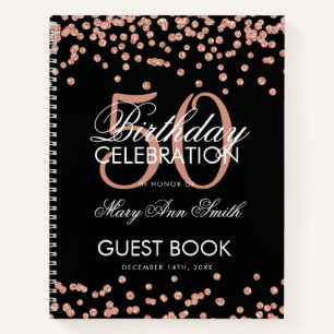 Roos Gold 50th Birthday Guestbook Confetti Black Notitieboek