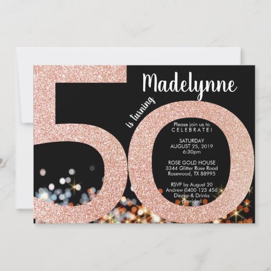 Roos Gold 50th Birthday Invitation - Vrouw 50th Kaart (Voorkant)