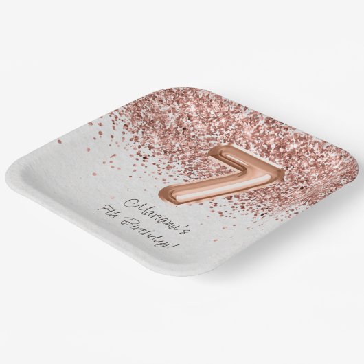 Roos Gold 7e verjaardagsfeestje Papieren Bordje (Gebogen)