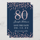 Roos Gold 80th Birthday Save Datum Details Navy Bl Kaart (Voorkant / Achterkant)