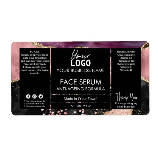 Roos Gold Agate Face en hazelolie Serum Etiket (Voorkant)