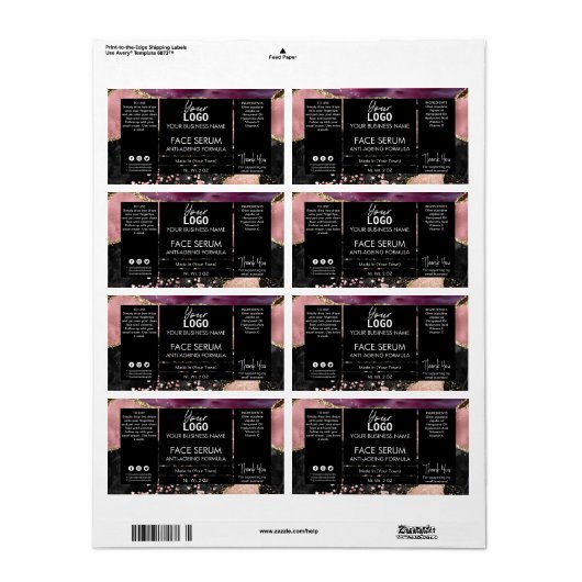 Roos Gold Agate Face en hazelolie Serum Etiket (Full Sheet)