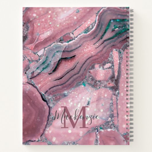 Roos Gold Agate Geode Chic Sparkle Monogram Notitieboek (Achterkant)