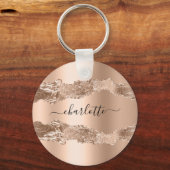 Roos gold agate marmer name script sleutelhanger (Voorkant)