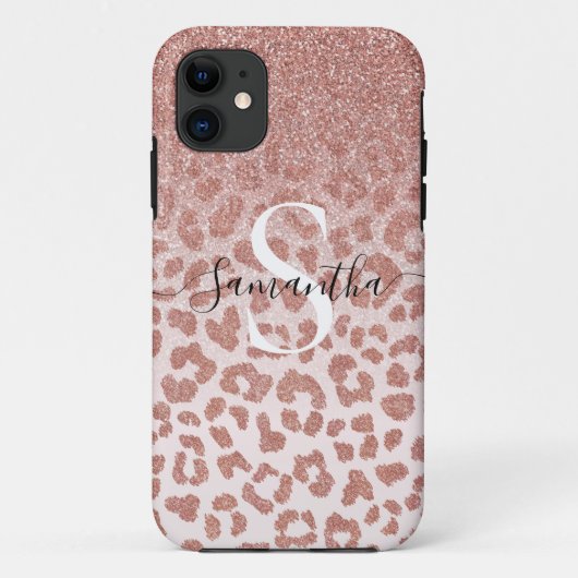 Roos Gold Animal Print Glittery Gradient Case-Mate iPhone Case (Achterkant)