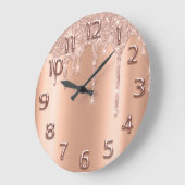 Roos Gold Arabisch getal Glitter Drip Blush Copper Grote Klok (Hoek)