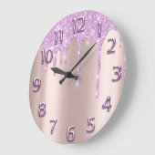 Roos Gold Arabisch getal Glitter Drip Blush Glitte Grote Klok (Hoek)