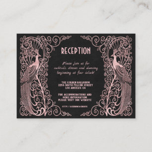 Roos Gold Art Deco Peacocks Black Receptie Informatiekaartje